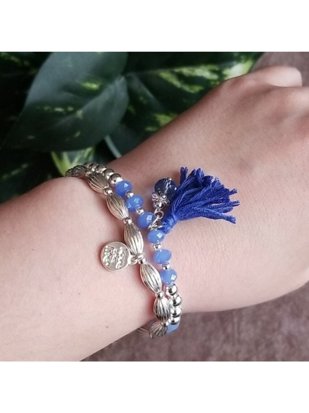 Love This Life blue & silver beaded bracelet set NEW